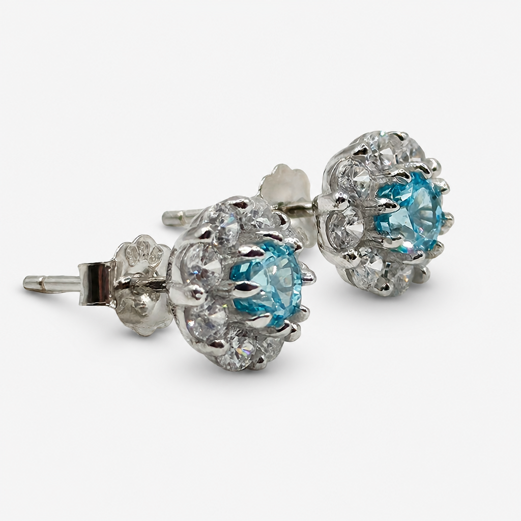 Aretes Aguamarina Halo .925