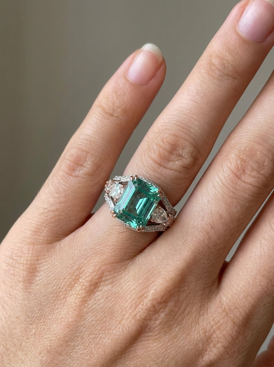 Paraiba Ice Crush Cut Three Stone Ring .925