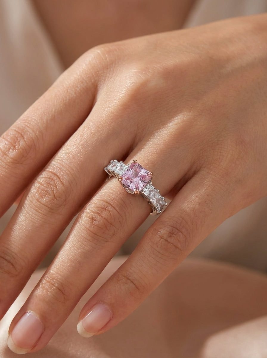 Pink Ice Crush Cut Baguette Ring .925