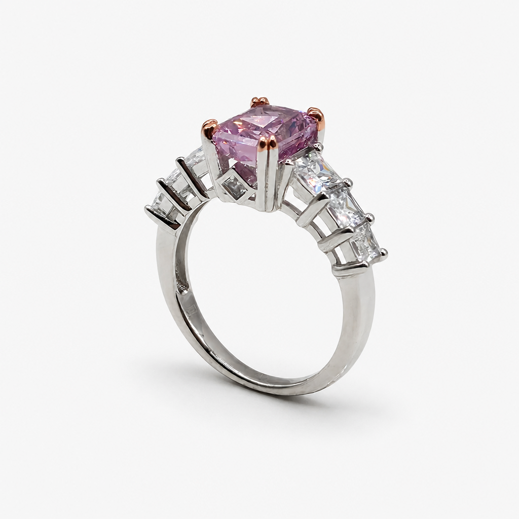 Pink Ice Crush Cut Baguette Ring .925