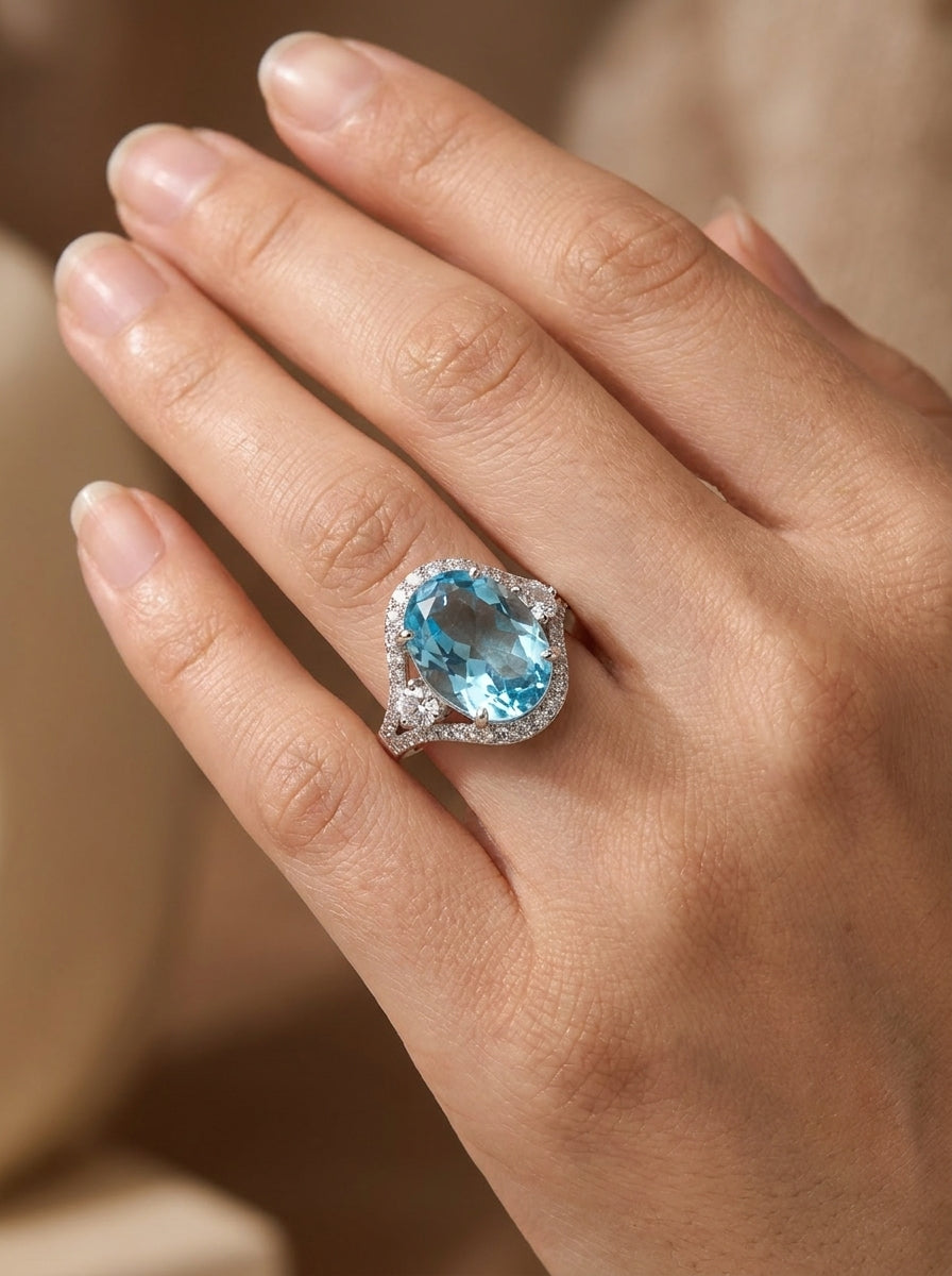 Anillo Aguamarina Pavé .925