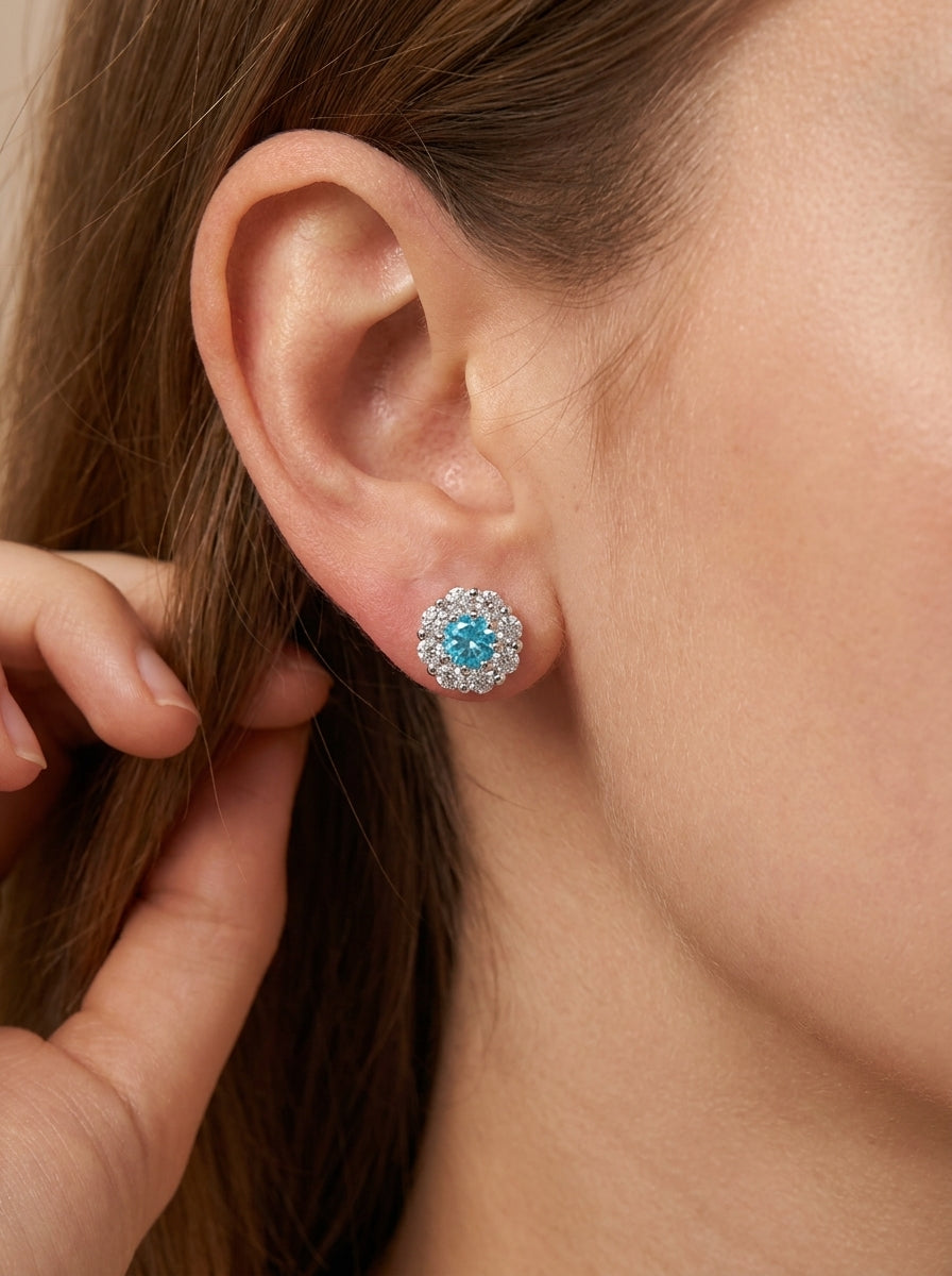 Aretes Aguamarina Halo .925