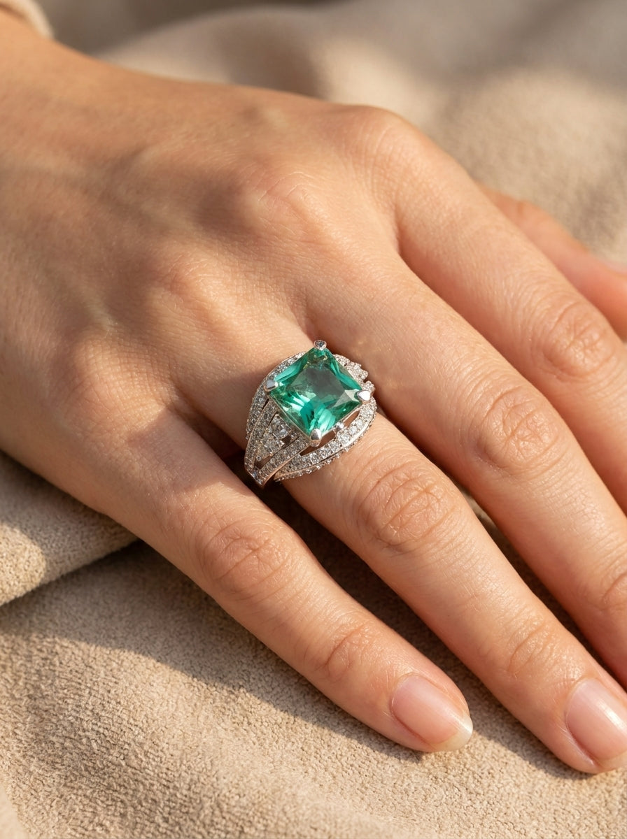 Paraiba Ice Crush Cut Pave Ring .925