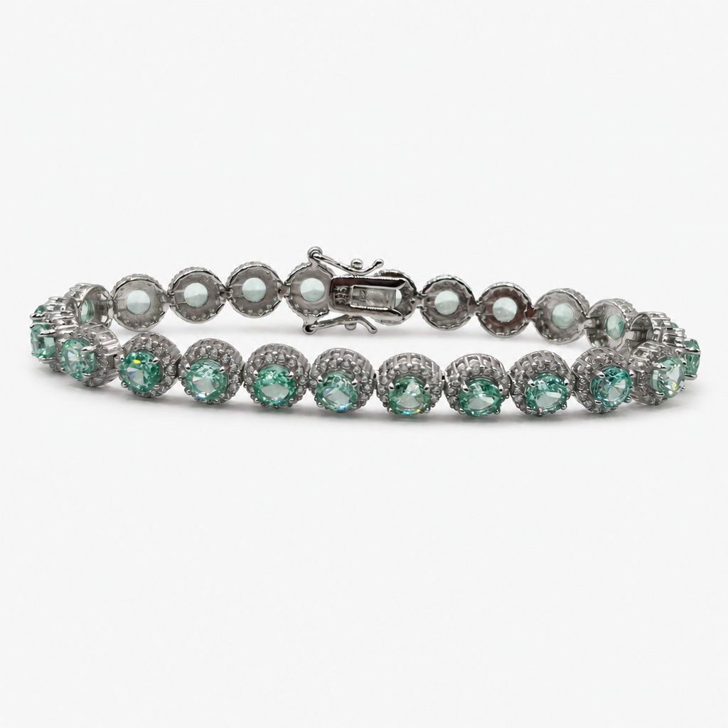 Paraiba Ice Crush Cut Halo Tennis Bracelet .925
