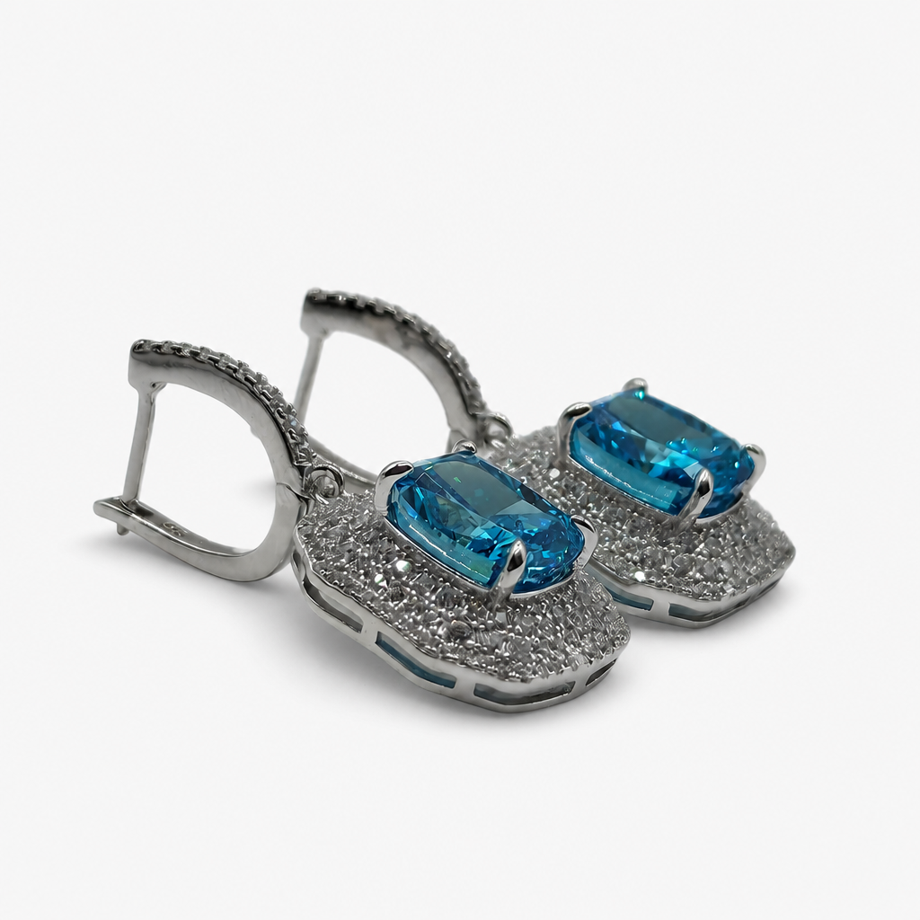 Aquamarine Double Halo Earrings .925