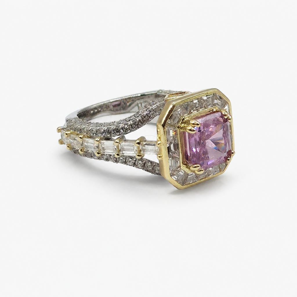 Pink Ice Crush Cut Baguette Ring .925