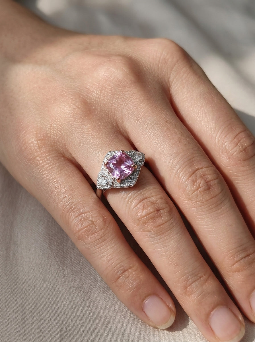 Pink Ice Crush Cut Halo Ring .925