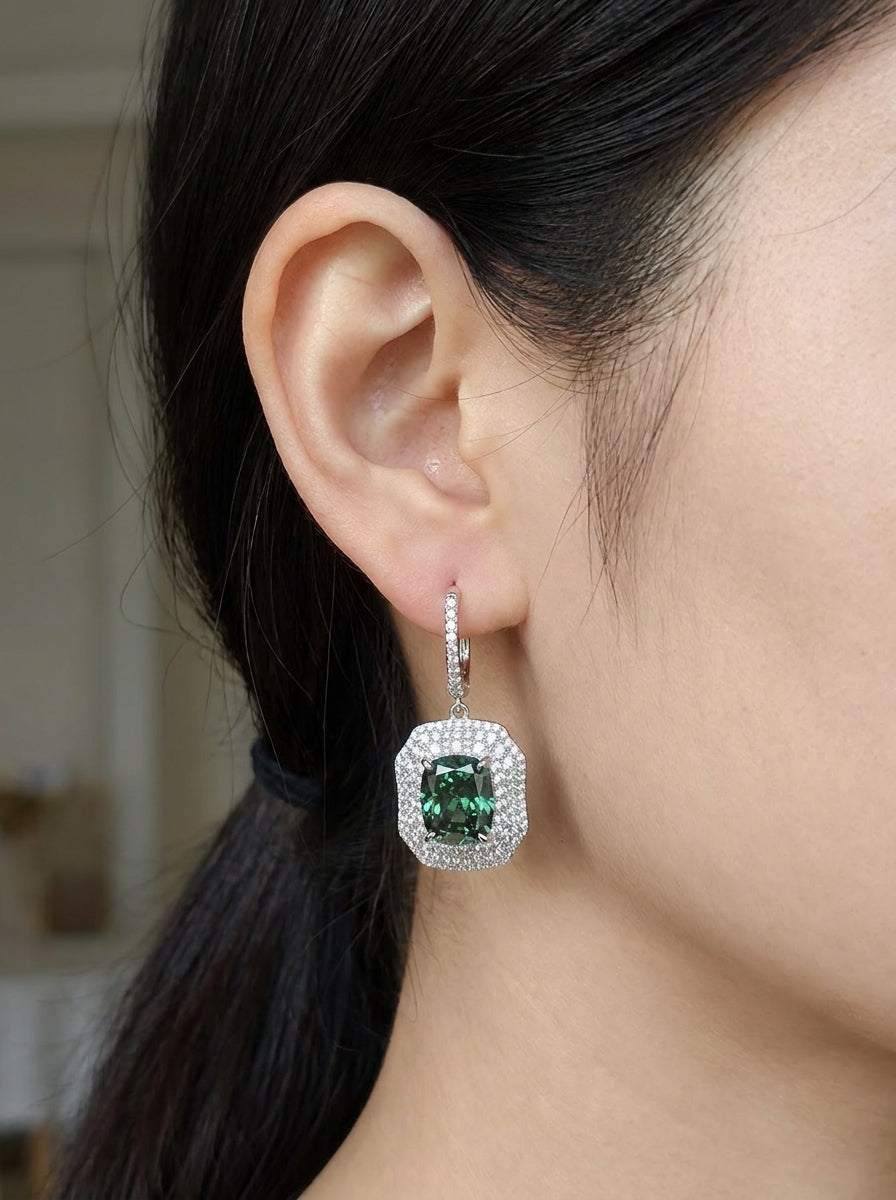 Paraiba Ice Crush Cut Double Halo Earrings .925