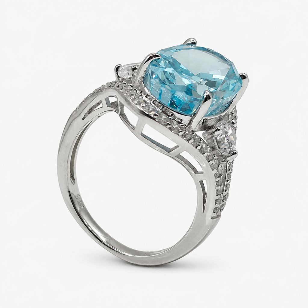 Anillo Aguamarina Pavé .925