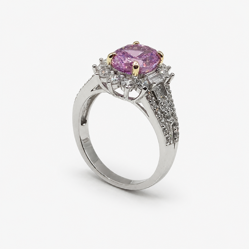 Pink Ice Crush Cut Halo Ring .925